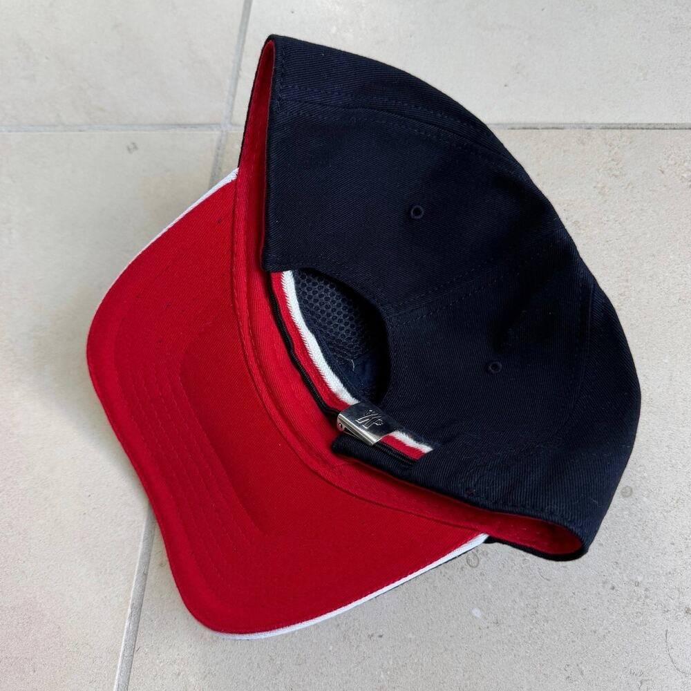 Moncler Logo Baseball Cap Hat Navy Blue Red Trim Adjustable - Picture 2 of 6